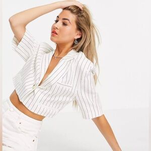NWT Bershka pinstripe cropped open back white blazer size M